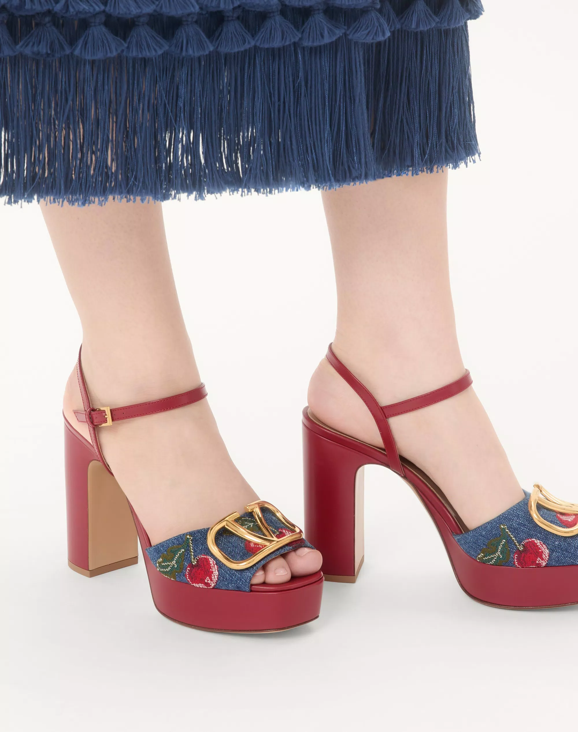Valentino Vlogo Signature Platform Denim Sandal With Cherryfic Embroidery 115Mm - Image 7